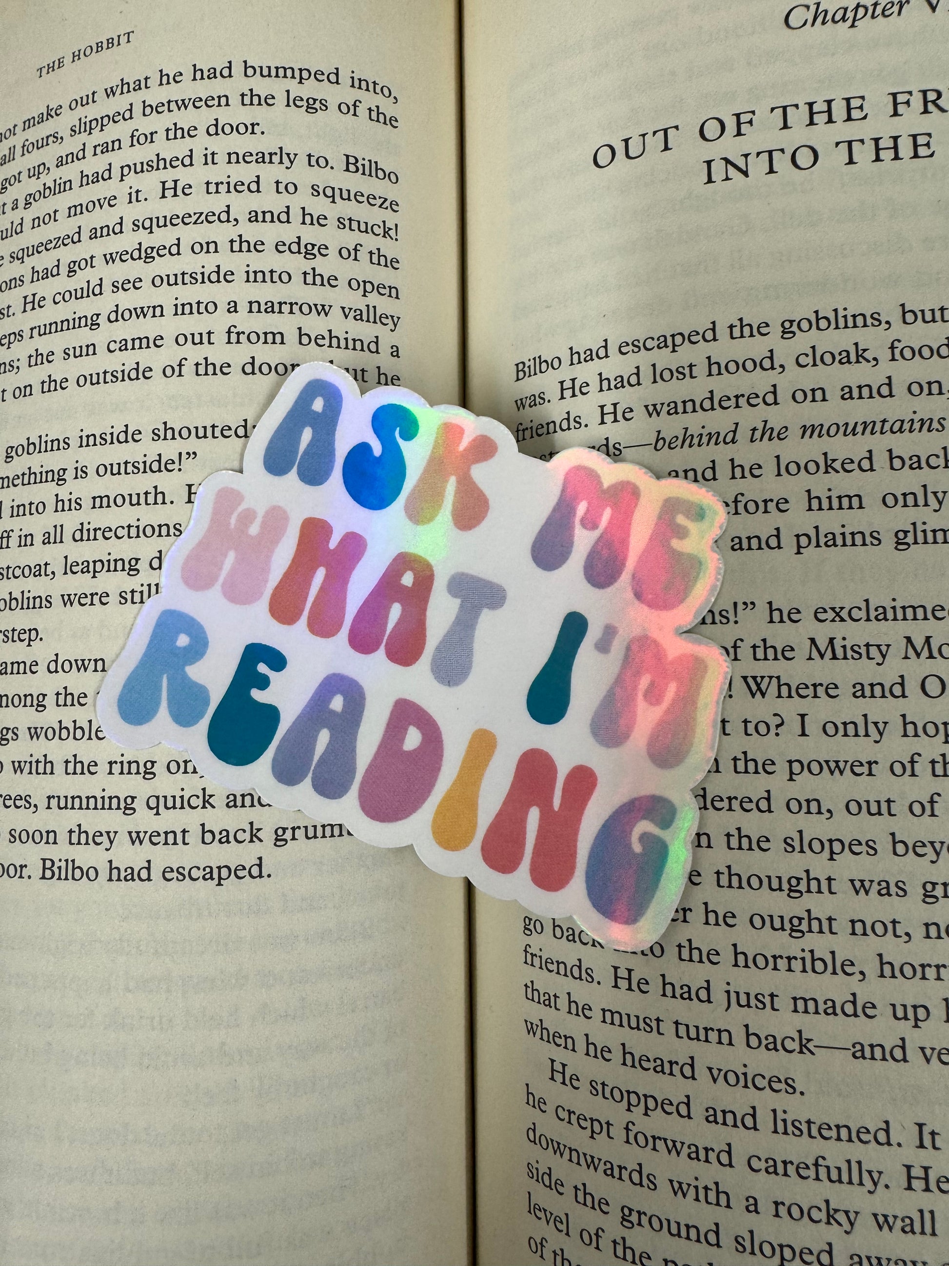 Ask Me What I'm Reading Holographic Sticker - Conversation Starter for Book Lovers