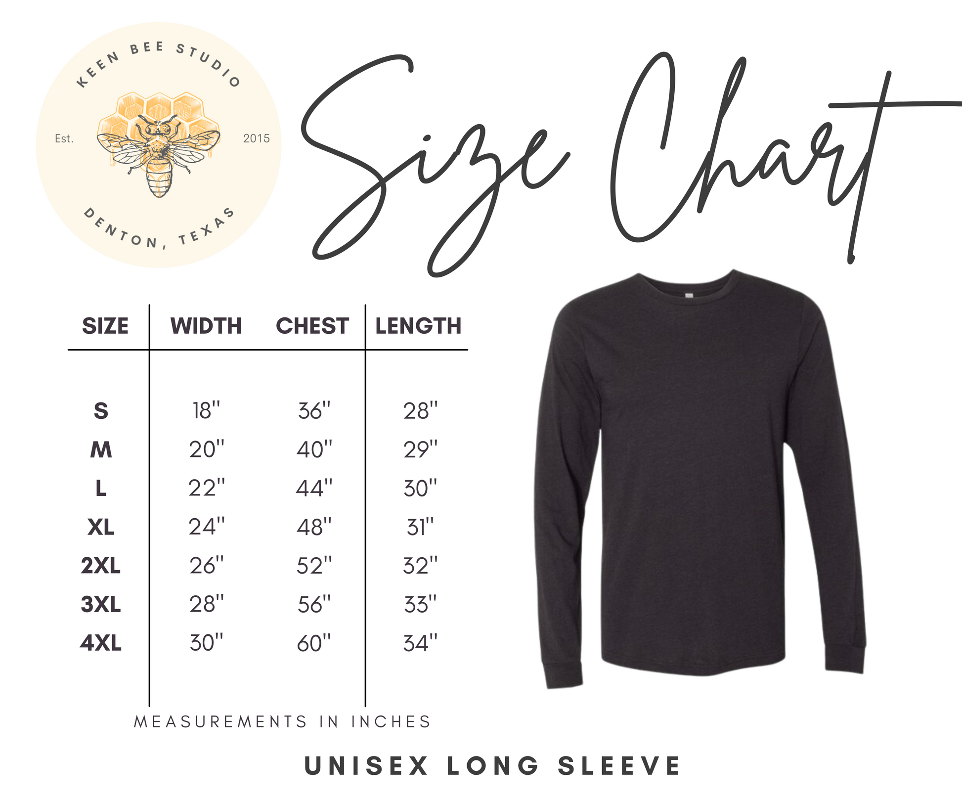 That Librarian Long Sleeve T-shirt - Size Chart