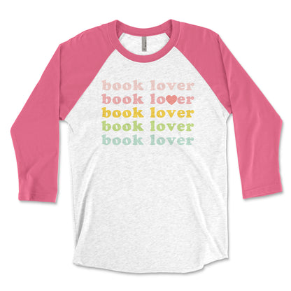 Book Lover Heart Retro 3/4 Sleeve Raglan T-shirt