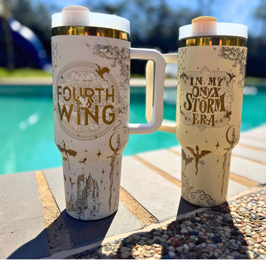 Fourth Wing Tumbler  Fantasy Merch - Fly or Die Cup Violet Sorrengail Personalized Librarian Reader Book lover Library Stanley