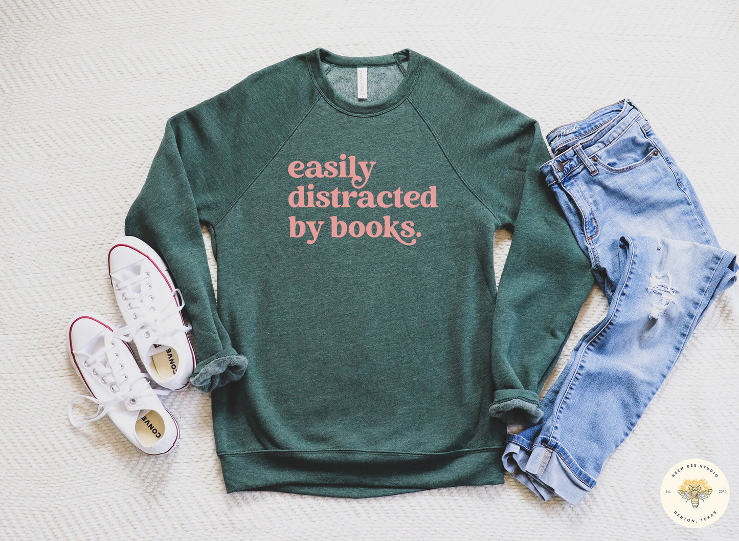 Easily Distracted By Books Crewneck Raglan Sweatshirt
