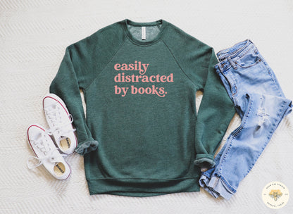 Easily Distracted By Books Crewneck Raglan Sweatshirt
