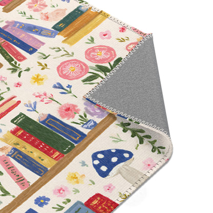 Mushrooms and Books Reading Area Rug | Colorful Classroom Rug