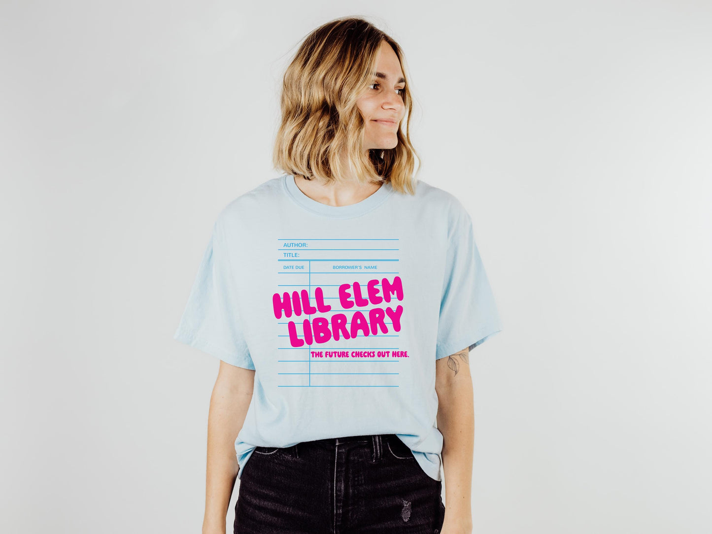 Custom Library Name Card Pink T-Shirt - Soft, Heavyweight Cotton Librarian Tshirt