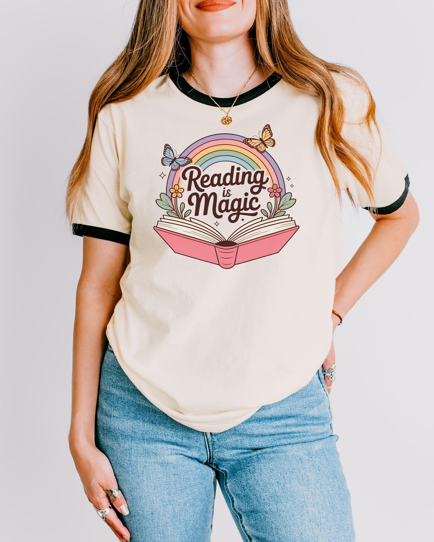Reading is Magic Retro Rainbow Ringer T-Shirt