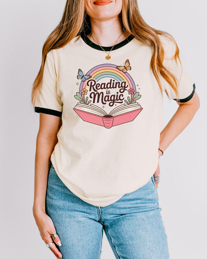 Reading is Magic Retro Rainbow Ringer T-Shirt
