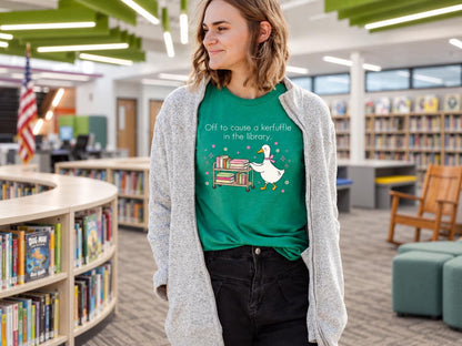 Funny Librarian Shirt, Off to Cause a Kerfuffle in the Library Tee, Cute Goose Shirt