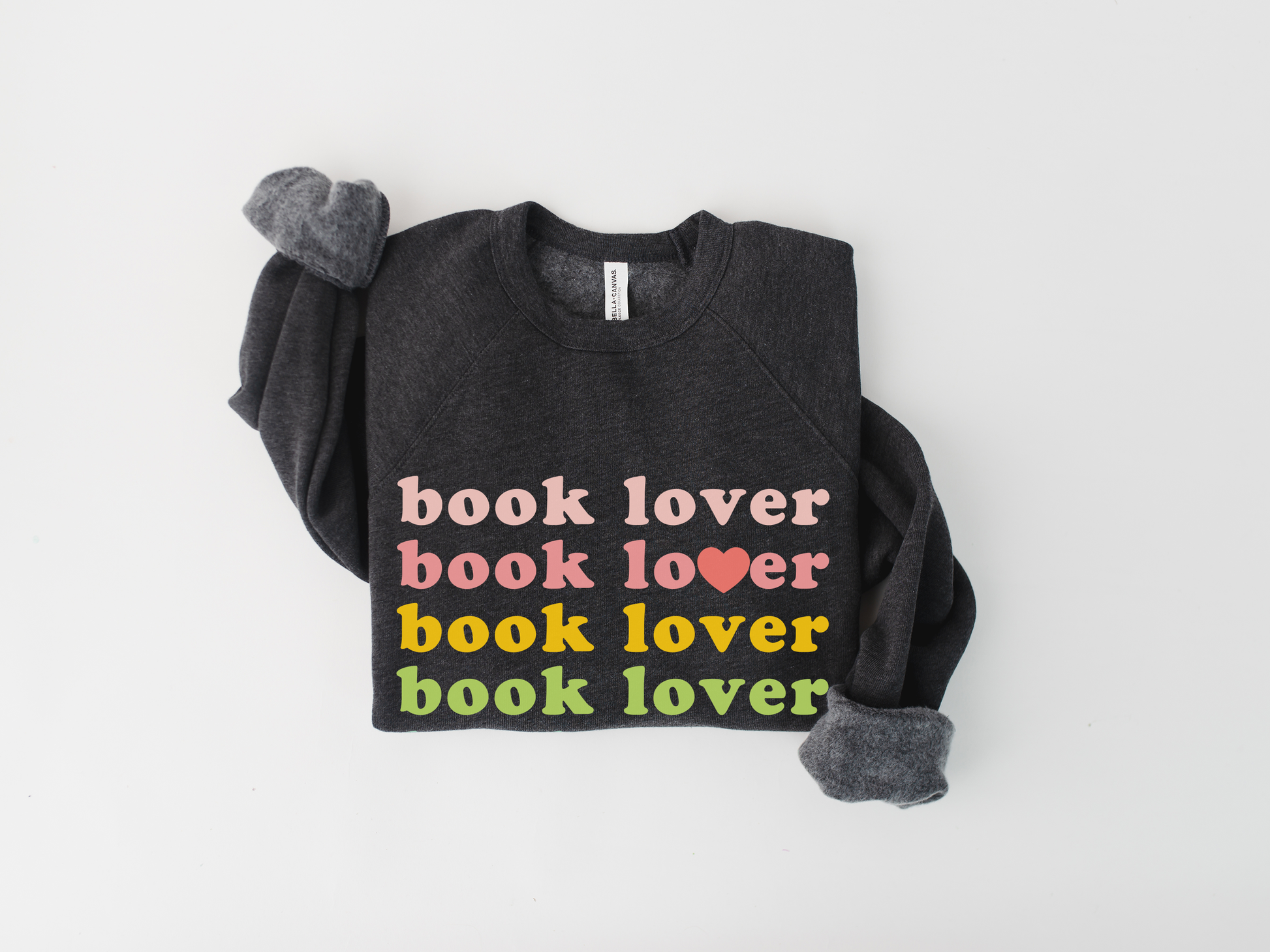 Book Lover Heart Retro Librarian Reading Sweatshirt- Dark Grey Heather