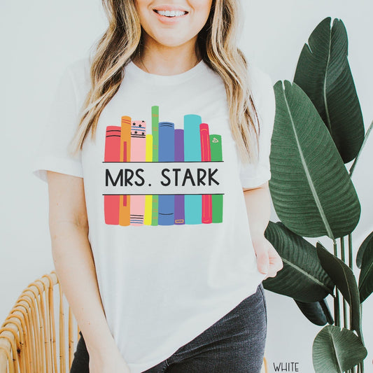 Customizable Books Stacked Librarian Name Unisex t-shirt