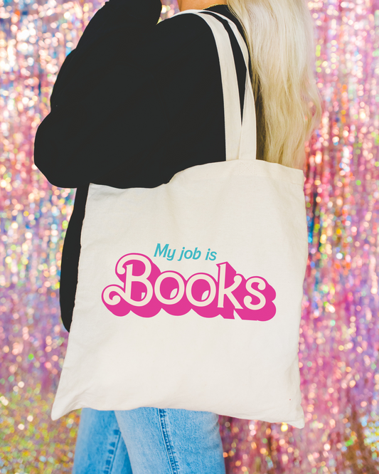 My Job is Books Classic Pink Doll Canvas Tote Bag