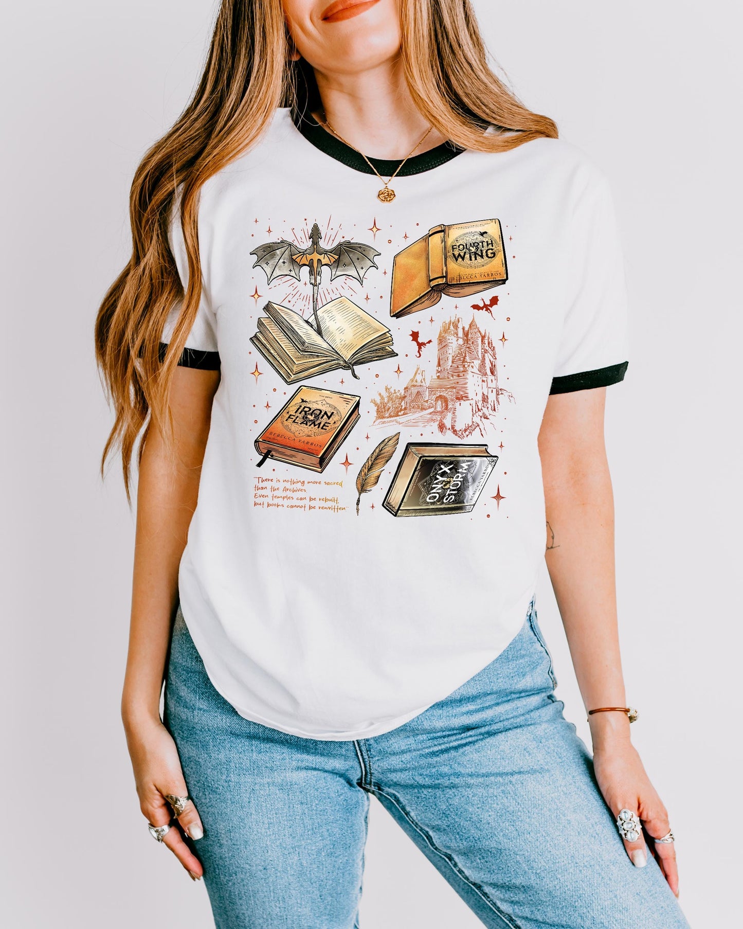Fourth Wing Ringer T-Shirt | Fourth Wing Merch Fantasy Book Lover Tee | Fly or Die Books Gift for Readers