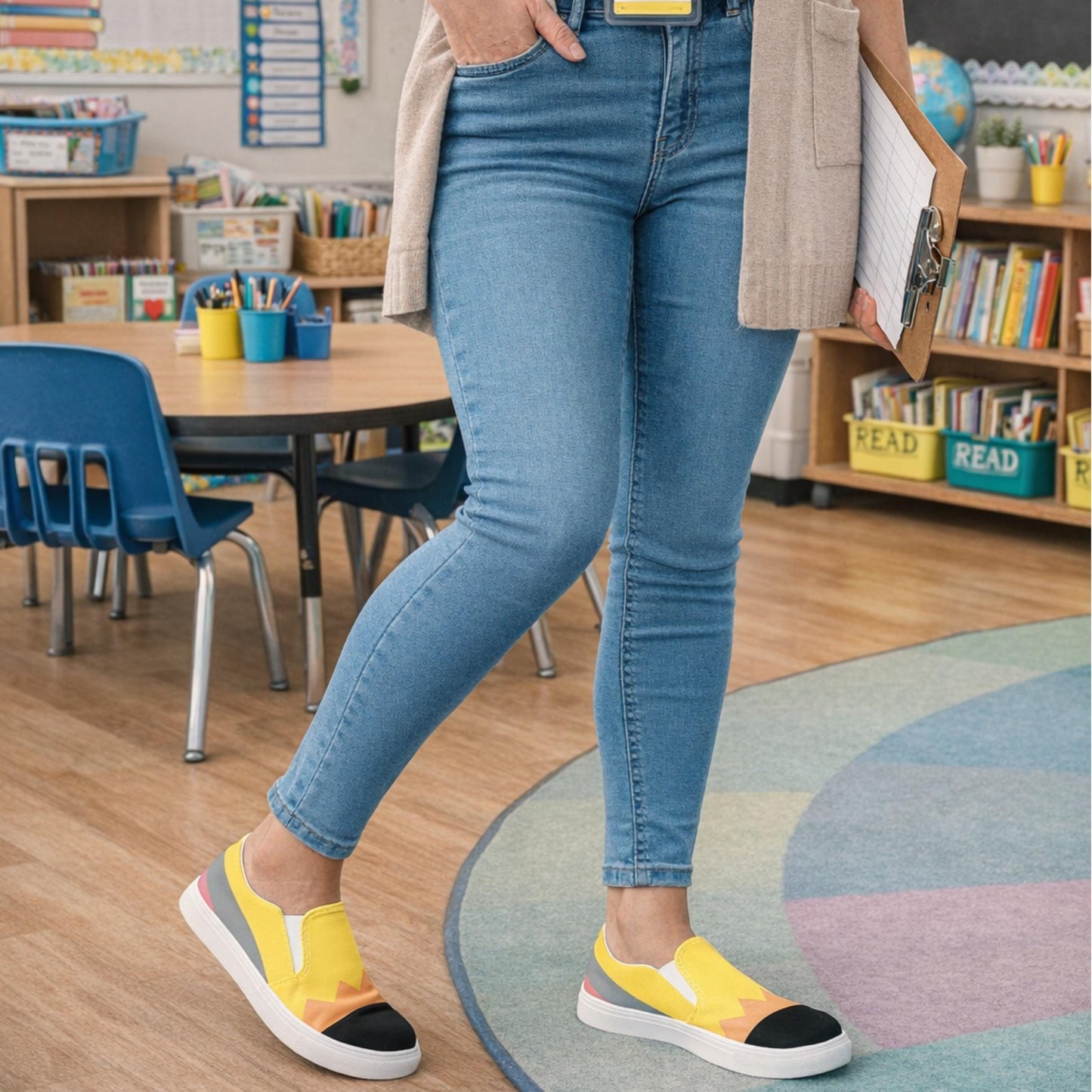 Slip-On Canvas Shoes: Teacher Pencil Print (Women's Lightweight Sneakers)