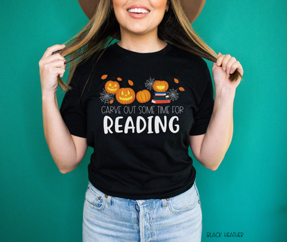 Carve Out Some Time - Reading Librarian Halloween Shirt - Black