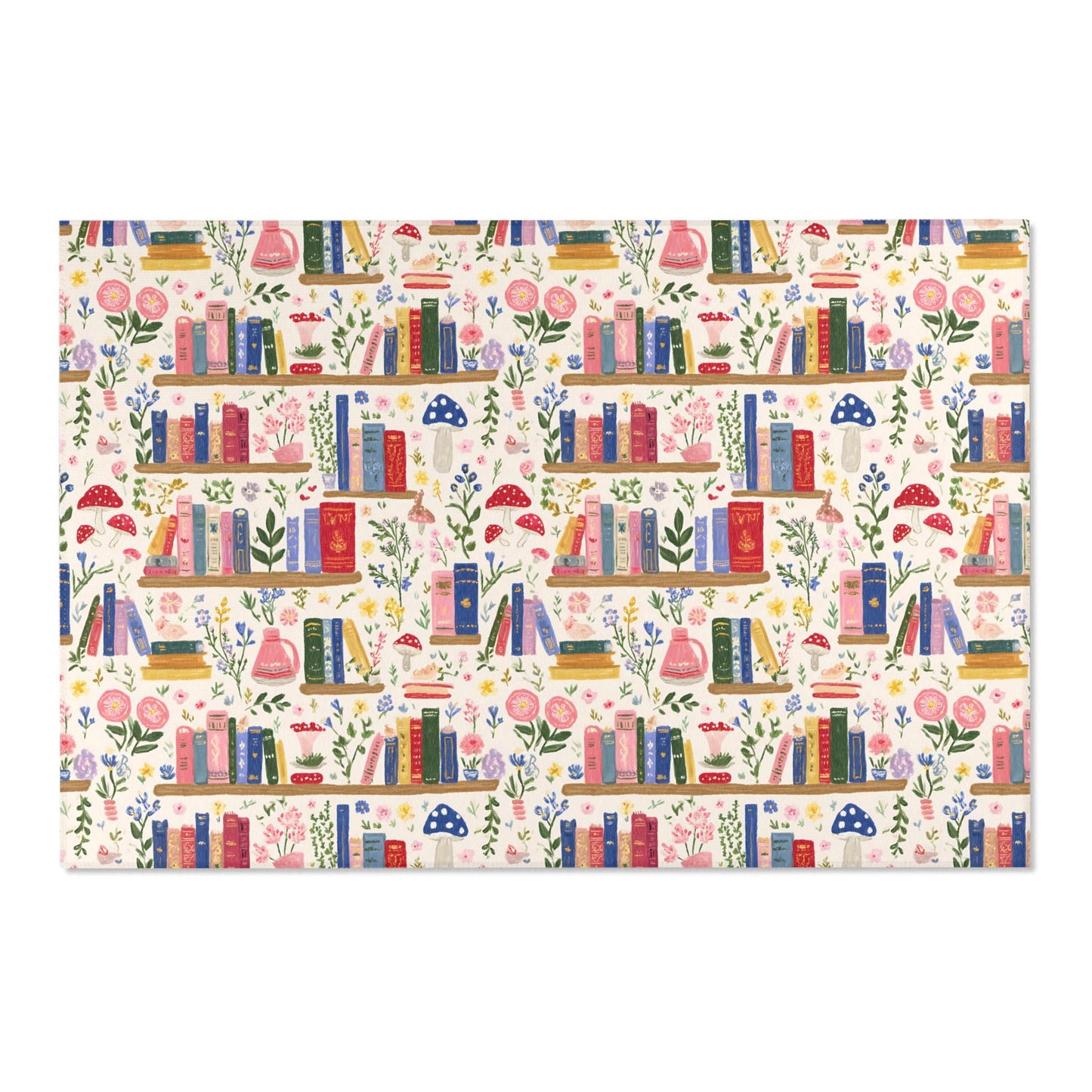 Mushrooms and Books Reading Area Rug | Colorful Classroom Rug