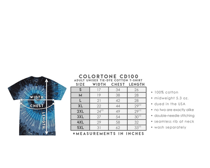 Second Grade Retro Rainbow Tie Dye Teacher T-Shirt -Size Chart