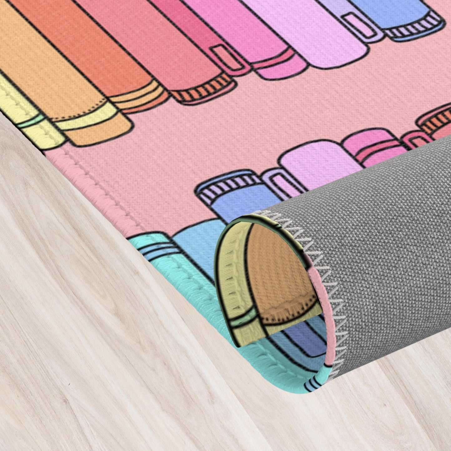 Rainbow Stacked Books Classroom Rug | Pink Bookish Library Rug