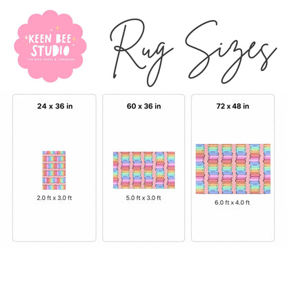 Rainbow Stacked Books Classroom Rug | Pink Bookish Library Rug
