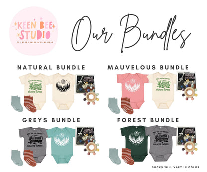 Custom Star Wars© Galactic Baby Shower Gift Box: Death Star & Endor Bodysuits, Socks, and Book Set | Perfect Baby Gift Basket Nerdy