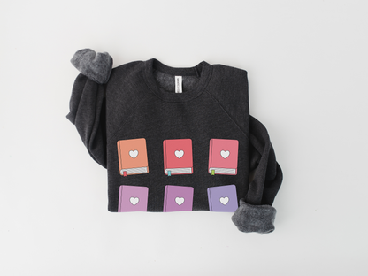 Valentine's Day Heart Books in a Row Librarian and Reading Sweatshirt