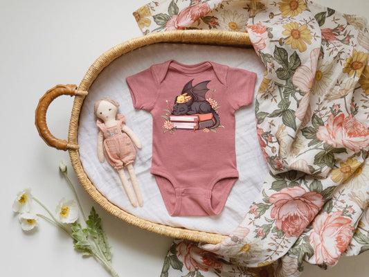 Baby Dragon Reading Onesie: Floral Dragon, Bookish Gift