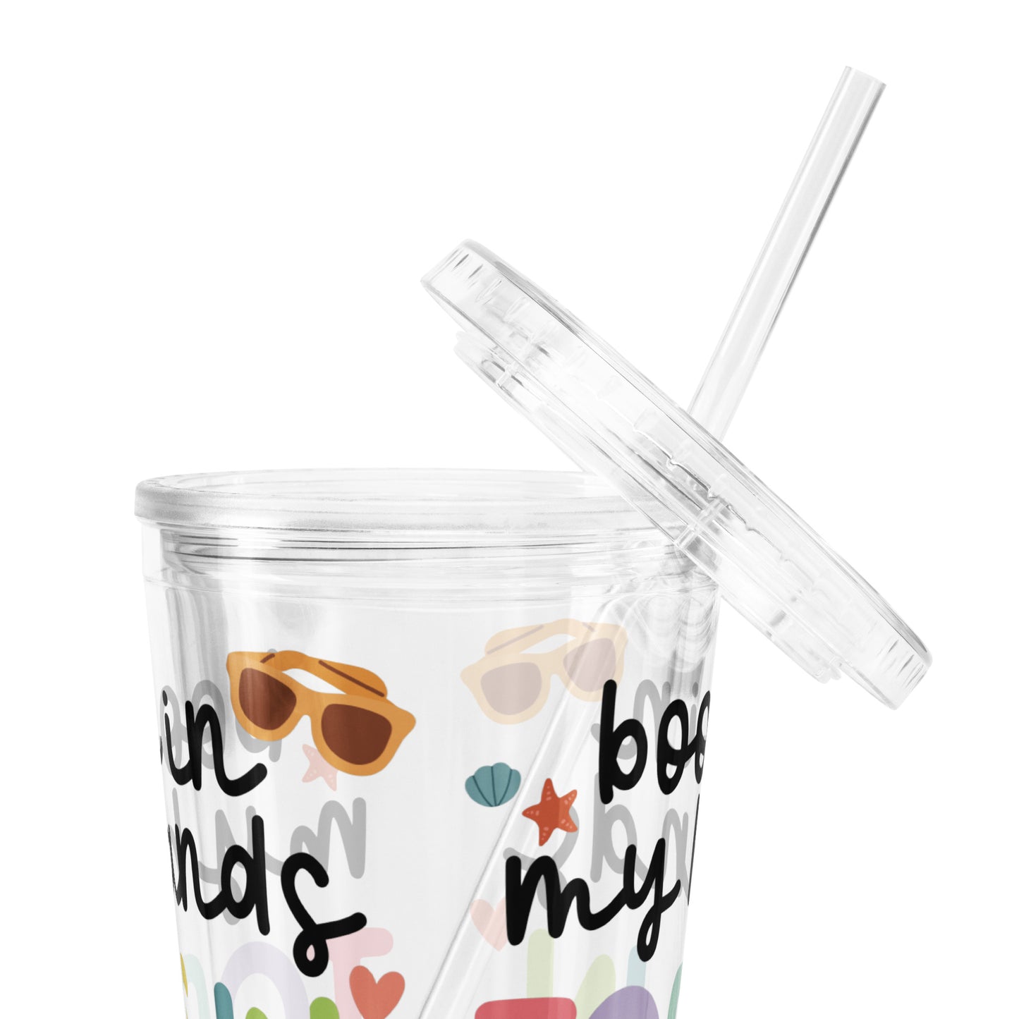 Book in My Hands, Toes in the Sand Clear plastic tumbler