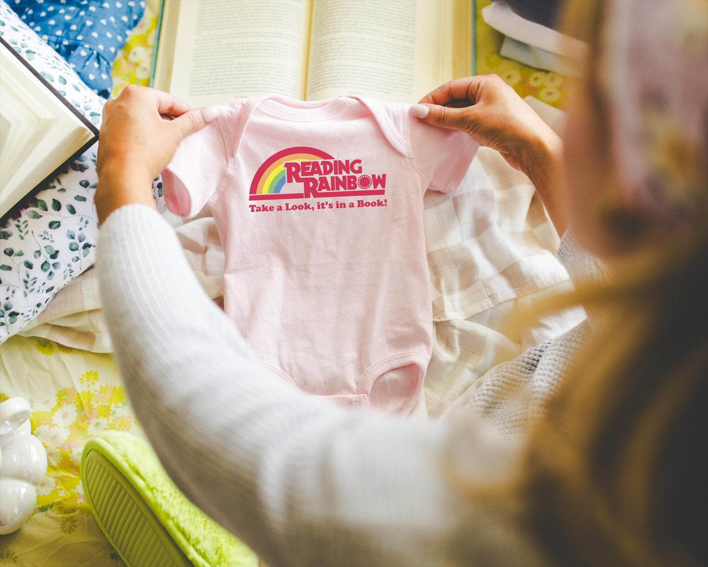 Reading Rainbow Baby Onesie | Retro 80s Baby Shower Gift | Book Lover Infant Bodysuit | Librarian Teacher Baby Outfit