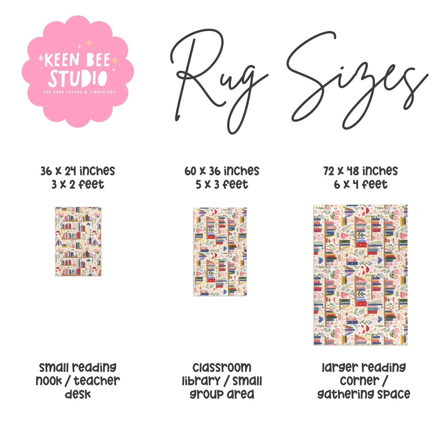 Mushrooms and Books Reading Area Rug | Colorful Classroom Rug