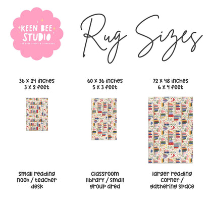 Mushrooms and Books Reading Area Rug | Colorful Classroom Rug