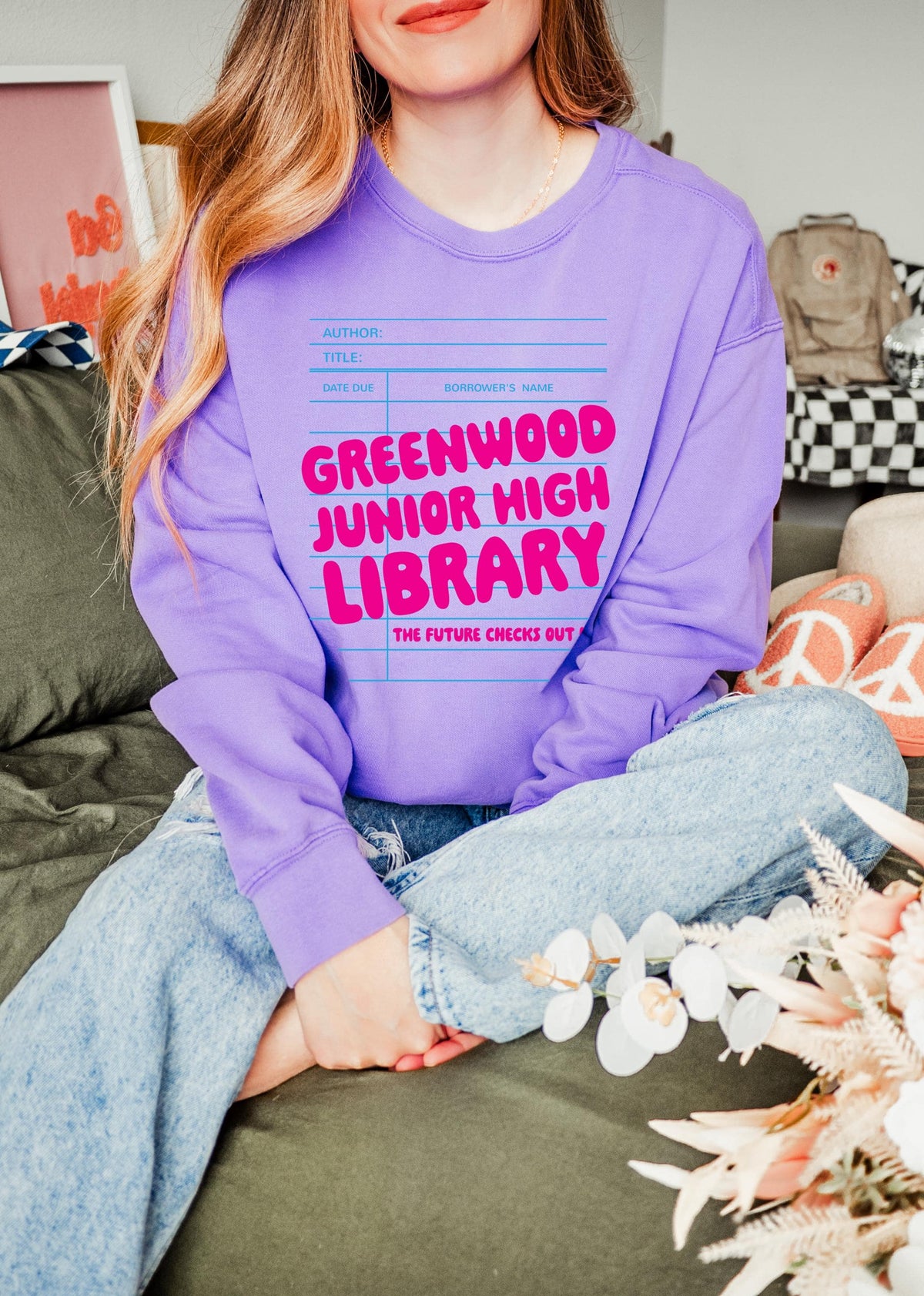 Custom Library Card Heavyweight Crewneck Sweatshirt, Personalized School Library Design