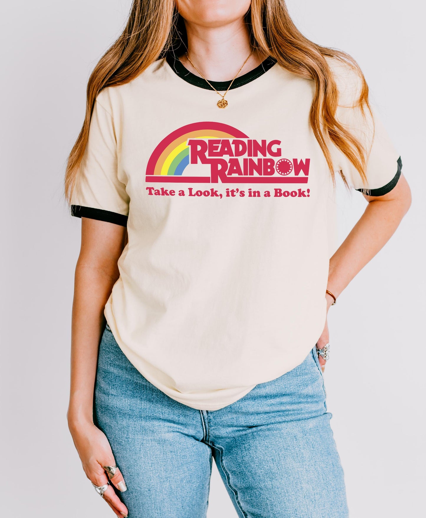 Vintage Reading Rainbow Take a Look It's In a Book Ringer T-Shirt: 80s Nostalgia Gift