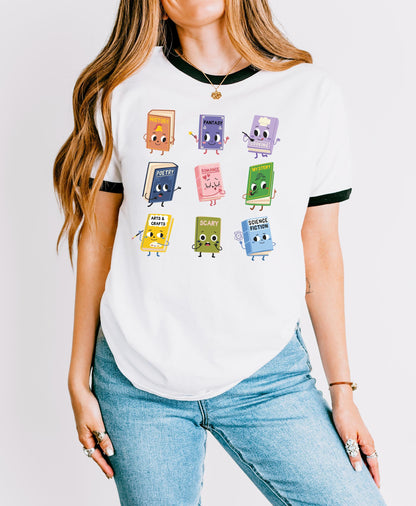 Book Genres Ringer Short Sleeve T-shirt