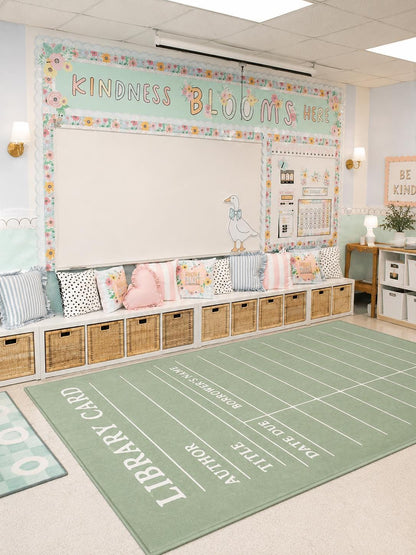 Vintage Library Card Classroom Area Rug | Bookish Rug