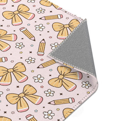 Cute Bows and Pencils Classroom Area Rug | Teacher Rug and Classroom Decor