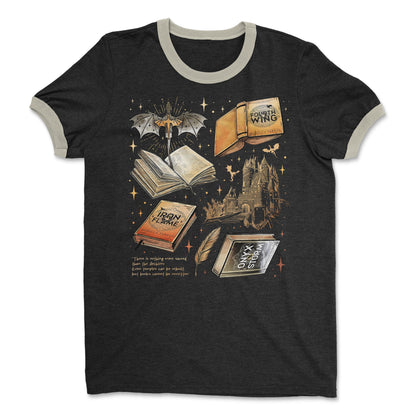 Fourth Wing Ringer T-Shirt | Fourth Wing Merch Fantasy Book Lover Tee | Fly or Die Books Gift for Readers