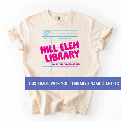 Custom Library Name Card Pink T-Shirt - Soft, Heavyweight Cotton Librarian Tshirt