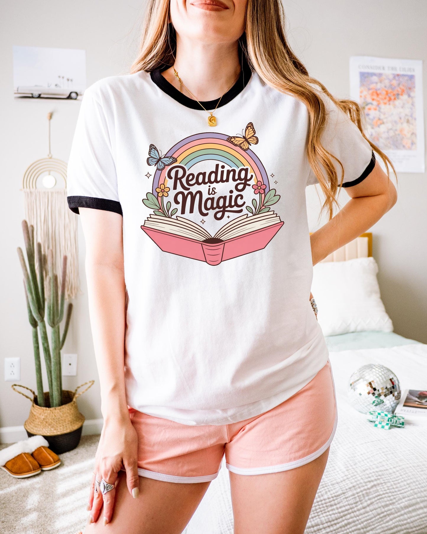 Reading is Magic Retro Rainbow Ringer T-Shirt