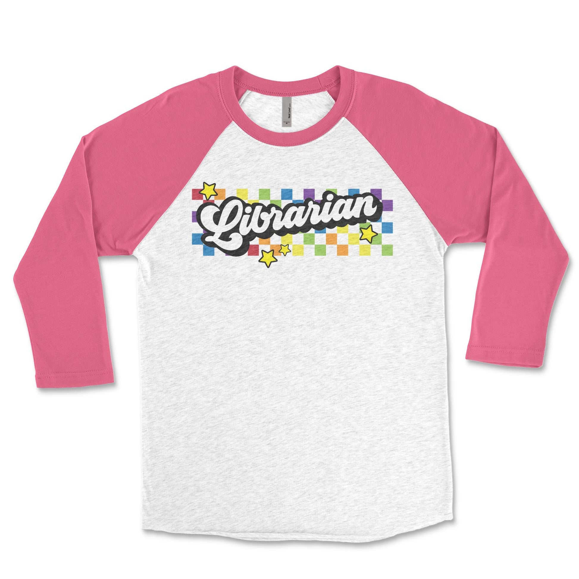 A white and pink long-sleeved t-shirt with a graphic design on the front.