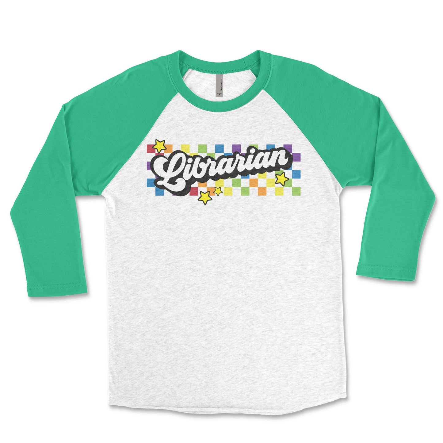 A white and green long-sleeved shirt with a graphic design on the front.