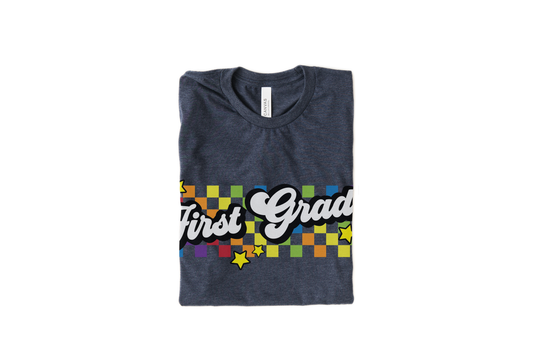 First Grade Rainbow Squares Teacher Short Sleeve T-shirt