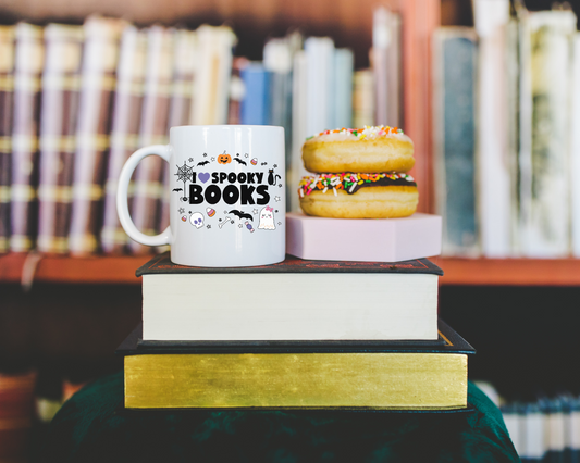 I Heart Spooky Books White Halloween Coffee Mug