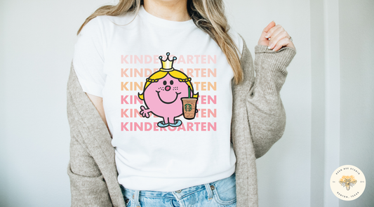 Little Miss Kindergarten with Her Iced Coffee Teacher Short Sleeve T-shirt