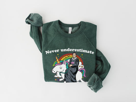 Never Underestimate a Girl With a Book RGB Unicorn Sweatshirt