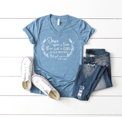 Once Upon a Time There Was a Girl Who Loved Books V-neck Short Sleeve T-shirt