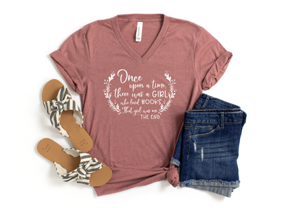 Once Upon a Time There Was a Girl Who Loved Books V-neck Short Sleeve T-shirt