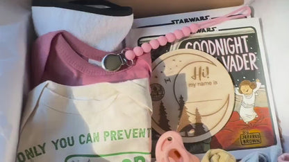 Star Wars© Nerdy Baby Shower Gift Box: Death Star & Endor Bodysuits, Socks, and Book Set | Baby Gift Basket