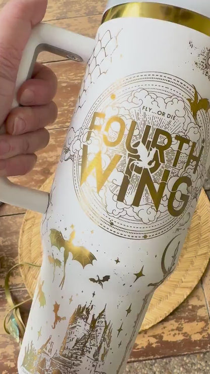 Fourth Wing Inspired Engraved Tumbler Dragon Rider Stainless Steel Cup Fantasy Book Lover Gift Bookish Travel Mug Reader Drinkware