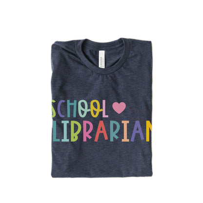 School Librarian Pastel Letters and Heart Short Sleeve T-shirt