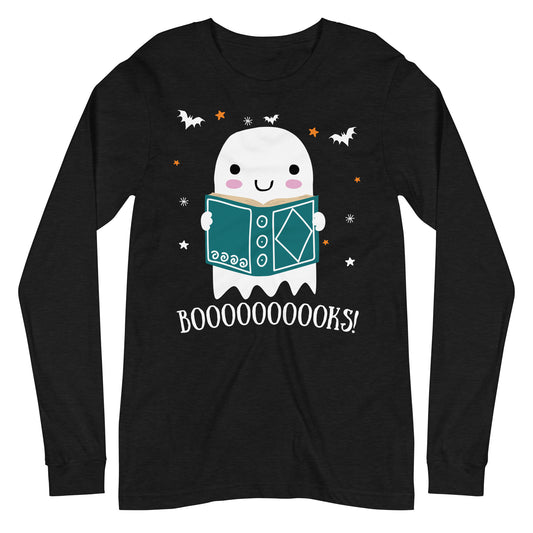 Cute Spooky Ghost Reading Halloween Long Sleeve Tee