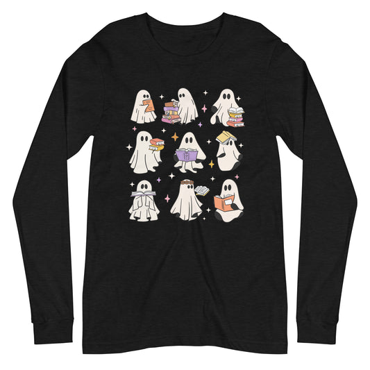 Ghosts Reading Boooks Halloween Long Sleeve Tshirt