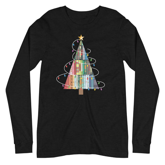 Christmas Holiday Book Tree Librarian Long Sleeve Tshirt